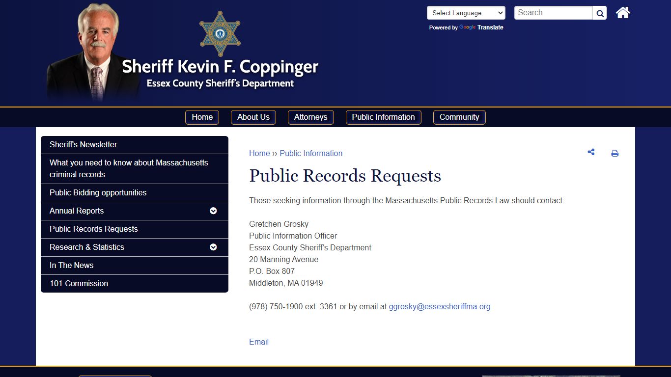 Public Records Requests | Essex County Sheriff's Department